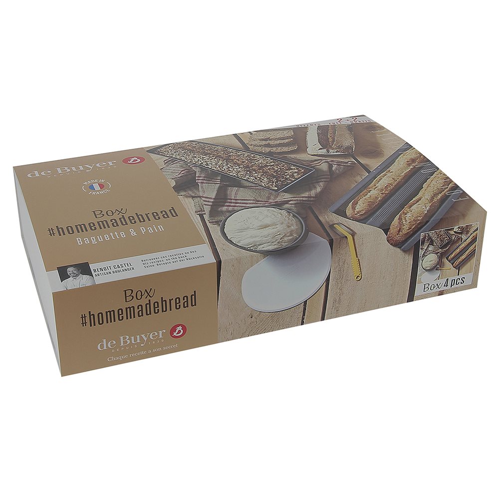 Box HomeMadeBread : plaque 2 baguettes moule à pain 35 cm grignette et  corne souple - Tom Press